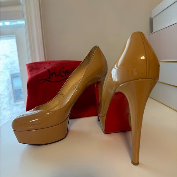 Christian Louboutin Shoes - Christian Louboutin Nude Patent Platform Pumps with Red Soles
